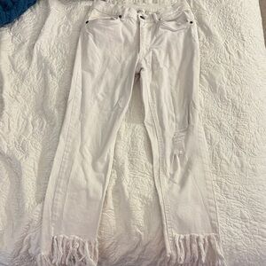 VENUS White Fringed Cropped Jeans